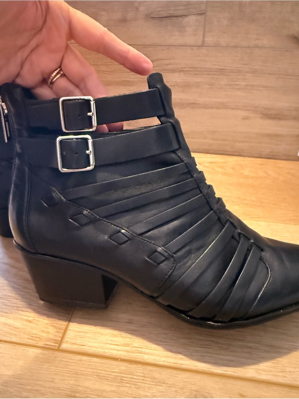 NWOT Schutz Black Strappy Ankle Boot with Buckle Detail - Women
